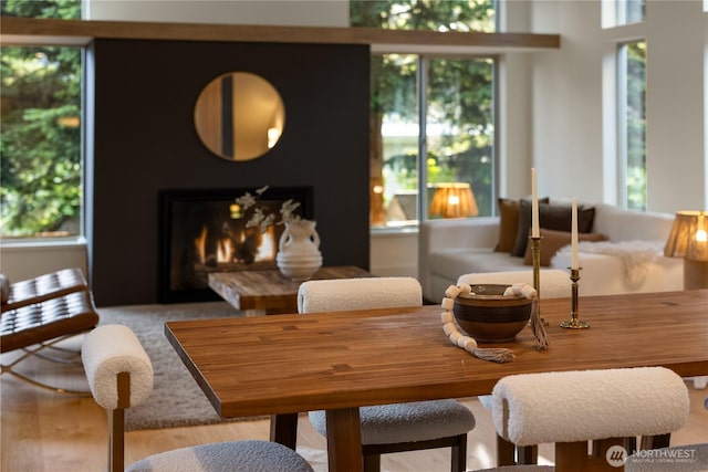4615 2nd Ave NE, Seattle, WA 98105 - dining space with healthy amount of natural light and a lit fireplace