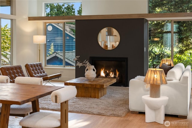 4615 2nd Ave NE, Seattle, WA 98105 - living area with wood finished floors and a warm lit fireplace