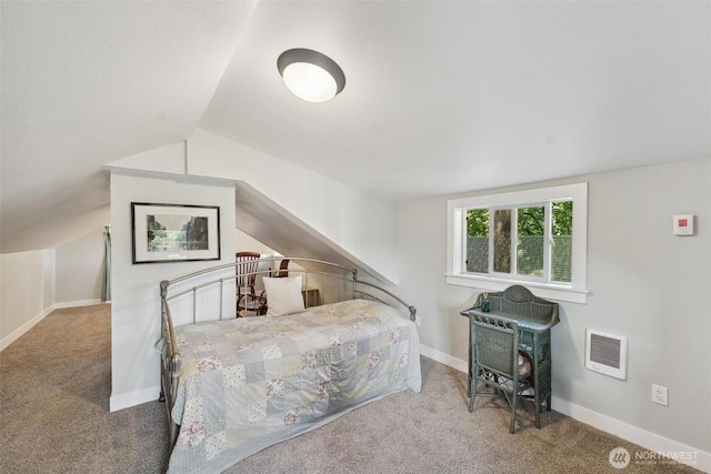 8038 S Ainsworth Ave, Tacoma, WA 98408 - bedroom featuring carpet flooring, heating unit, and lofted ceiling