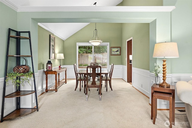 14809 283rd Pl NE, Duvall, WA 98019 - carpeted dining room with vaulted ceiling, ornamental molding, and wainscoting