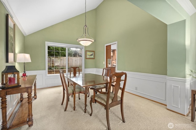 14809 283rd Pl NE, Duvall, WA 98019 - dining room with light carpet, vaulted ceiling, and wainscoting