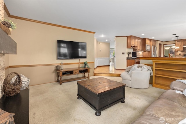 14809 283rd Pl NE, Duvall, WA 98019 - living room with crown molding, light colored carpet, and recessed lighting