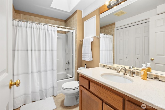 14809 283rd Pl NE, Duvall, WA 98019 - bathroom with vanity, shower / bath combo, a skylight, and tile patterned floors