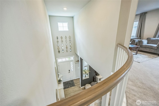 18437 111th Ave E, Puyallup, WA 98374 - stairway featuring a towering ceiling and carpet flooring