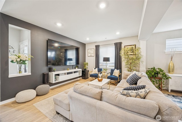 18437 111th Ave E, Puyallup, WA 98374 - living room featuring wood finished floors and recessed lighting