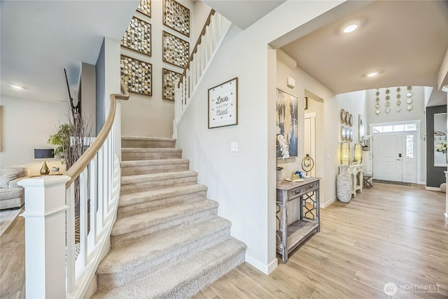 18437 111th Ave E, Puyallup, WA 98374 - foyer featuring stairs, light wood finished floors, and recessed lighting