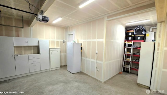 18437 111th Ave E, Puyallup, WA 98374 - garage featuring a garage door opener and freestanding refrigerator