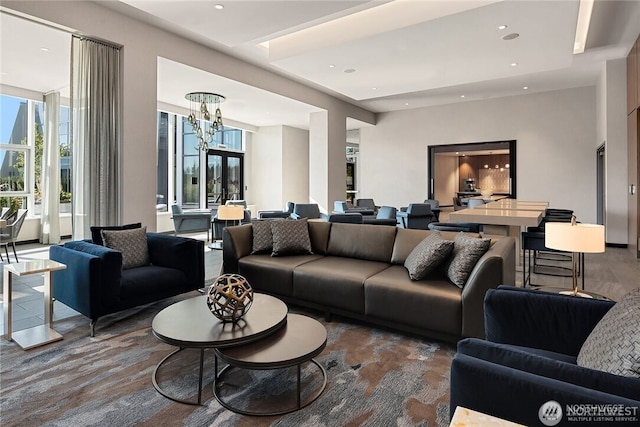 188 Bellevue Way NE Unit 1907, Bellevue, WA 98004 - living area featuring recessed lighting, a chandelier, and wood finished floors