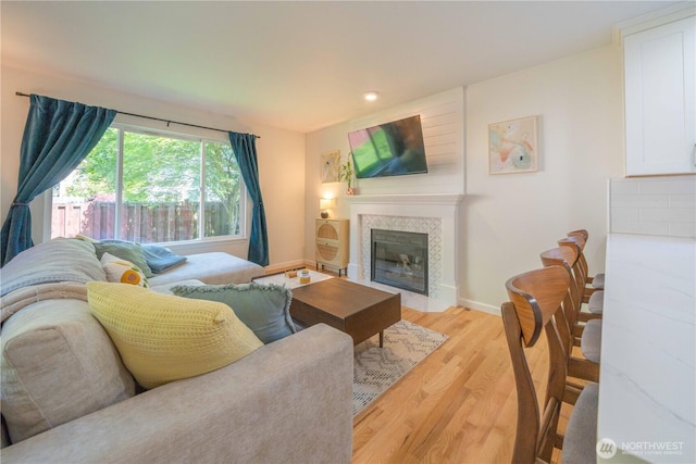 16955 Lookout Mountain Rd SE, Monroe, WA 98272 - living area featuring a fireplace, light wood finished floors, and recessed lighting
