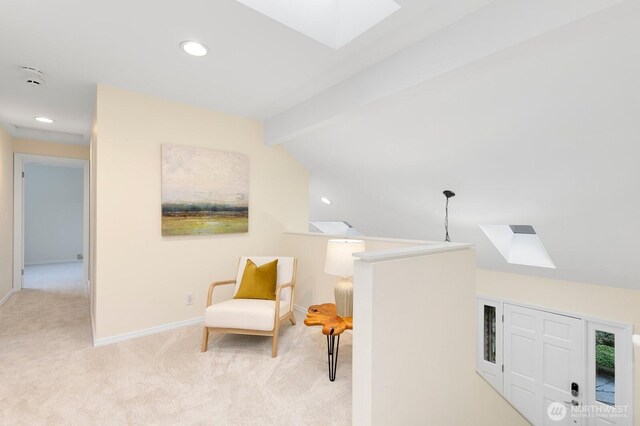 11404 NE 103rd St, Kirkland, WA 98033 - sitting room featuring a skylight, carpet, an upstairs landing, and recessed lighting