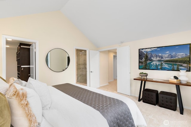 11404 NE 103rd St, Kirkland, WA 98033 - bedroom with carpet flooring, high vaulted ceiling, and ensuite bath