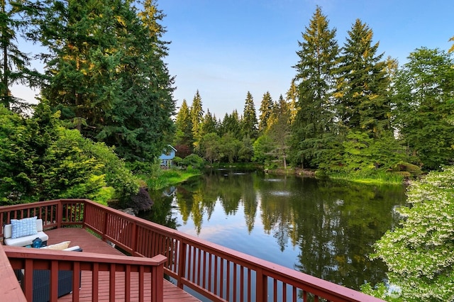 11404 NE 103rd St, Kirkland, WA 98033 - wooden terrace featuring a water view and a wooded view