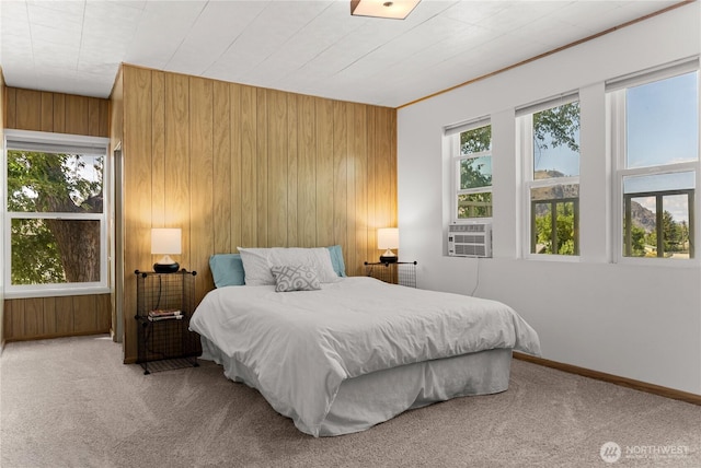 216 4th St E, Tonasket, WA 98855 - bedroom featuring wooden walls, carpet floors, and cooling unit