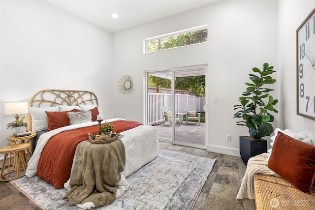 5955 Delridge Way SW, Seattle, WA 98106 - bedroom with access to exterior, a high ceiling, and recessed lighting
