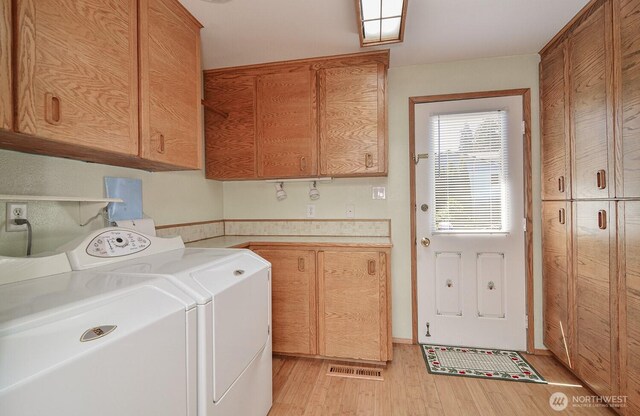 1203 Contra Costa Ave, Fircrest, WA 98466 - washroom featuring cabinet space, separate washer and dryer, and light wood-type flooring