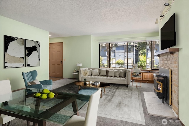 8408 18th Ave W Unit 10-101, Everett, WA 98204 - living room featuring a wood stove and a textured ceiling