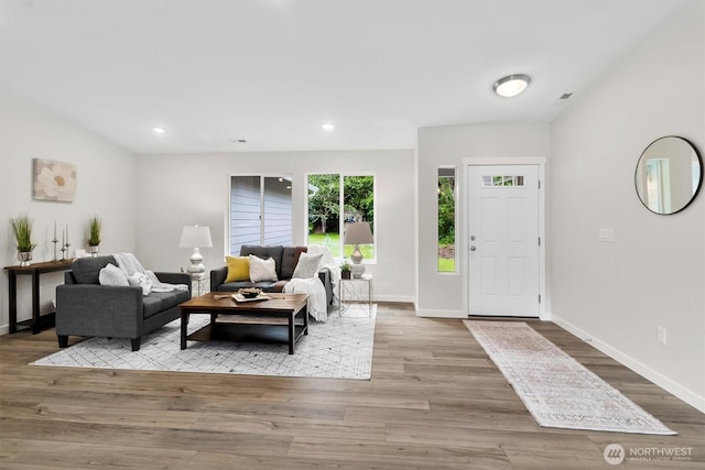 281 Shallow Shore Rd, Bellingham, WA 98229 - living room featuring wood finished floors and recessed lighting