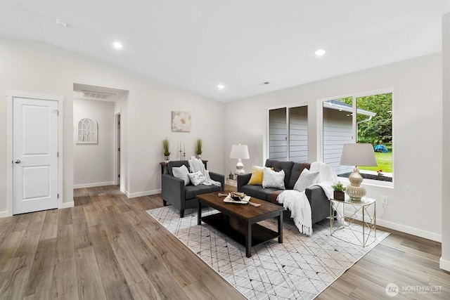 281 Shallow Shore Rd, Bellingham, WA 98229 - living area with light wood-type flooring, recessed lighting, and vaulted ceiling