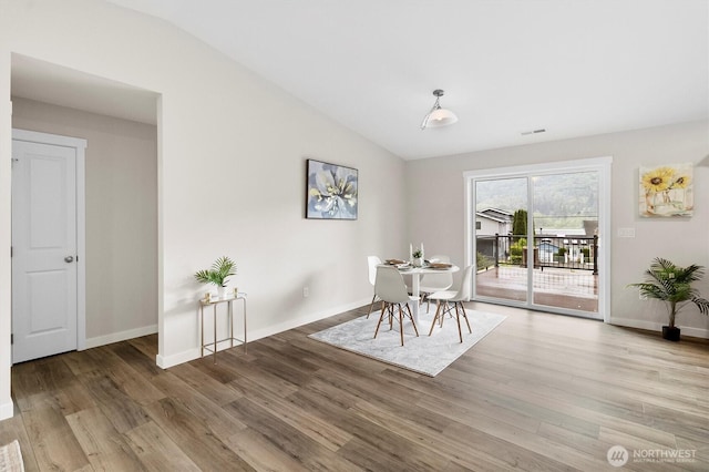 281 Shallow Shore Rd, Bellingham, WA 98229 - dining space with lofted ceiling and wood finished floors