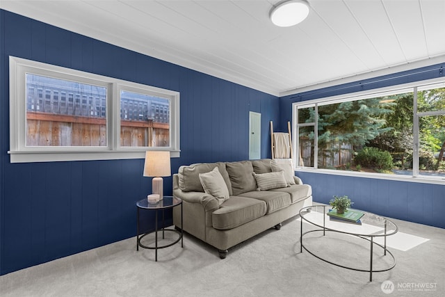 13523 23rd Pl NE, Seattle, WA 98125 - living room featuring carpet and wooden walls