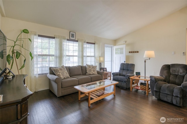 117 Bufflehead St SW, Ocean Shores, WA 98569 - living area with lofted ceiling and dark wood finished floors