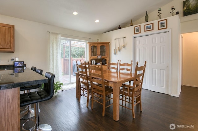 117 Bufflehead St SW, Ocean Shores, WA 98569 - dining space featuring dark wood-style flooring, recessed lighting, and lofted ceiling