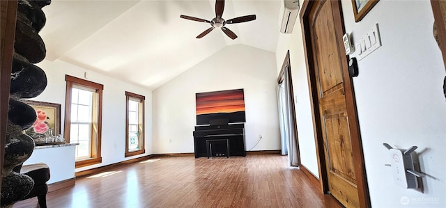 20354 Adrian Rd NE, Soap Lake, WA 98851 - living area featuring lofted ceiling, a ceiling fan, and wood finished floors