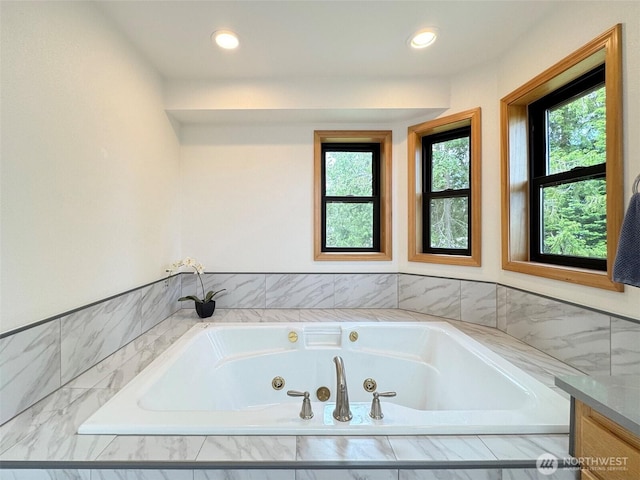 412 Doe Run Rd, Sequim, WA 98382 - full bathroom with a jetted tub, recessed lighting, and vanity