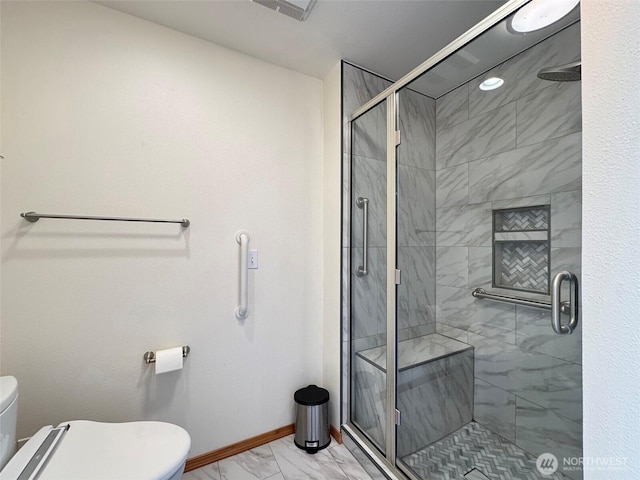 412 Doe Run Rd, Sequim, WA 98382 - full bathroom featuring marble look tiles and a shower stall