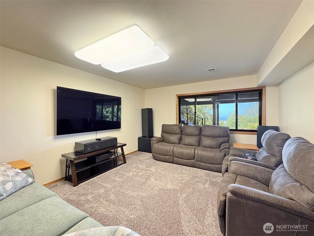 412 Doe Run Rd, Sequim, WA 98382 - carpeted living room with baseboards