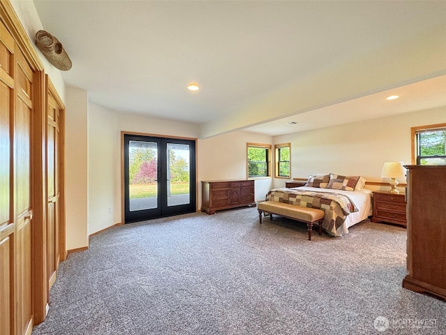 412 Doe Run Rd, Sequim, WA 98382 - bedroom featuring access to exterior, carpet floors, recessed lighting, and french doors