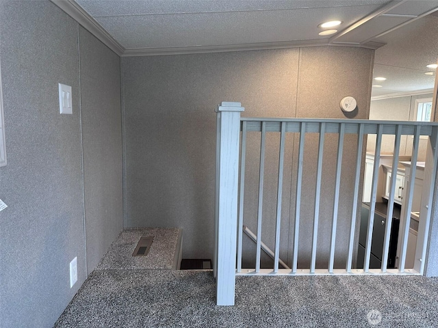 20 Golden Sands Pl, Sequim, WA 98382 - staircase with ornamental molding, recessed lighting, a decorative wall, and carpet