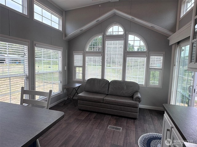 20 Golden Sands Pl, Sequim, WA 98382 - living room featuring dark wood-style floors and high vaulted ceiling