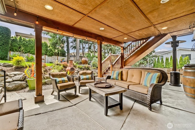 10218 NE 65th St, Kirkland, WA 98033 - view of patio / terrace featuring stairway and an outdoor hangout area