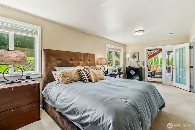 10218 NE 65th St, Kirkland, WA 98033 - bedroom featuring access to exterior, light carpet, and french doors