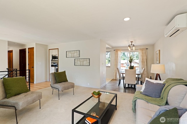 8815 221st Pl SW, Edmonds, WA 98026 - living area featuring a wall mounted AC, recessed lighting, and light carpet