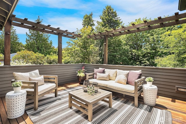 9201 24th Ave NW, Seattle, WA 98117 - wooden deck featuring outdoor lounge area and a pergola
