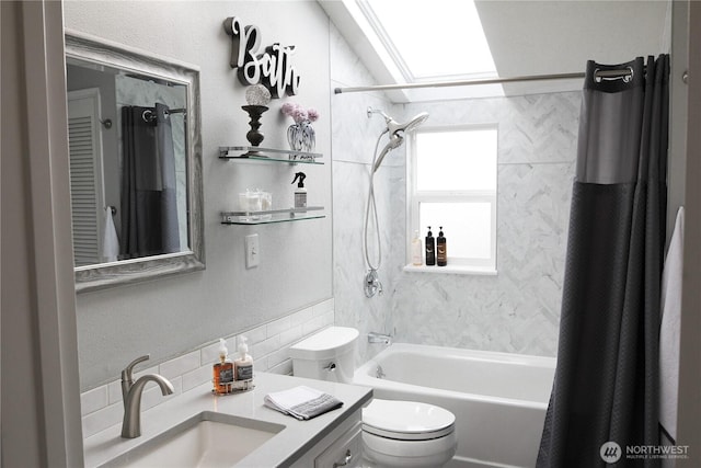 2010 Waverly Pl N, Seattle, WA 98109 - bathroom featuring shower / bath combo, tasteful backsplash, and vanity