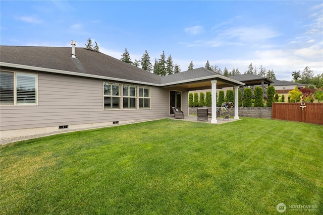 4837 Castleton Rd SW, Port Orchard, WA 98367 - rear view of property with a patio, a shingled roof, and crawl space
