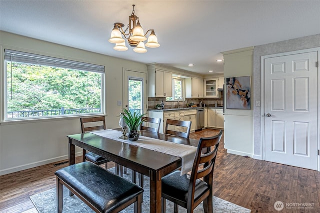 6301 Agnes Rd NE, Tacoma, WA 98422 - dining area featuring a chandelier, dark wood-style floors, and recessed lighting