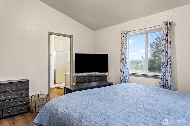 550 Red Tail Rd, Yakima, WA 98908 - bedroom featuring dark wood-style flooring, vaulted ceiling, and ensuite bathroom