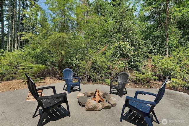 10405 Tahoma Dr, Anderson Island, WA 98303 - view of patio / terrace featuring a fire pit