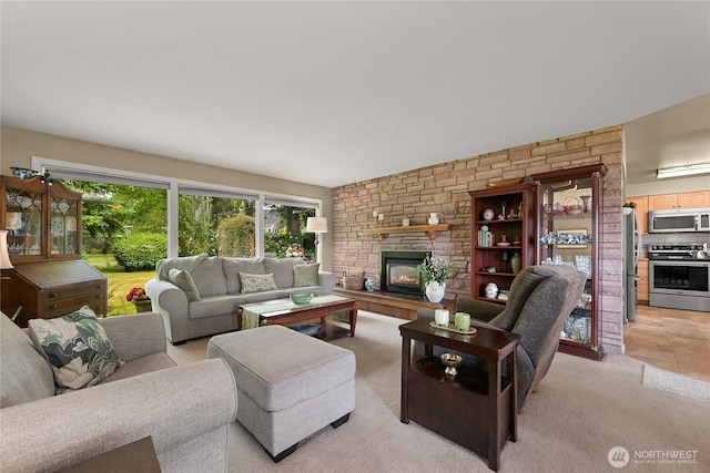 2714 Alderwood Ave, Bellingham, WA 98225 - living room featuring a fireplace and light carpet