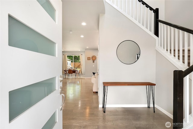 8438 Tacoma Ave S, Tacoma, WA 98444 - hallway with stairs, recessed lighting, and wood finished floors