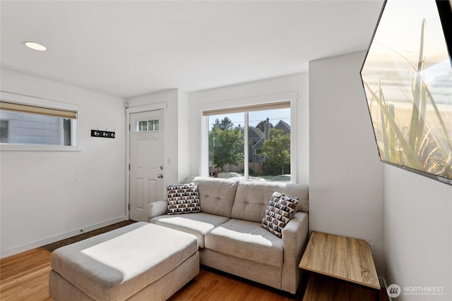 8450 25th Ave SW Unit B, Seattle, WA 98106 - living room featuring wood finished floors and recessed lighting