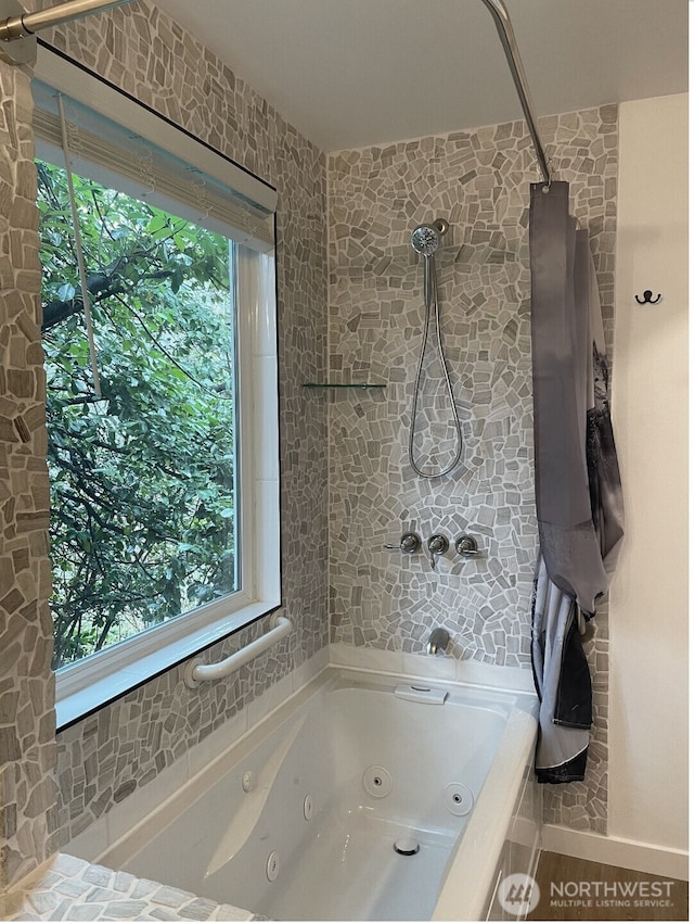 41504 Mountain View Pl E, Gold Bar, WA 98251 - bathroom with healthy amount of natural light and a combined bath / shower with jetted tub