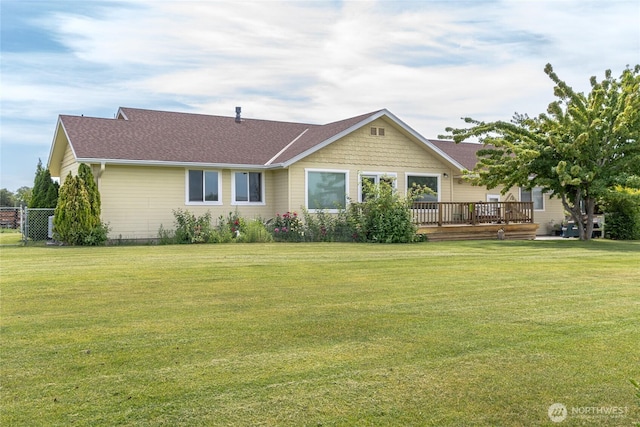 19627 Rd A NE, Soap Lake, WA 98851 - view of front of house with a front lawn, a wooden deck, and roof with shingles