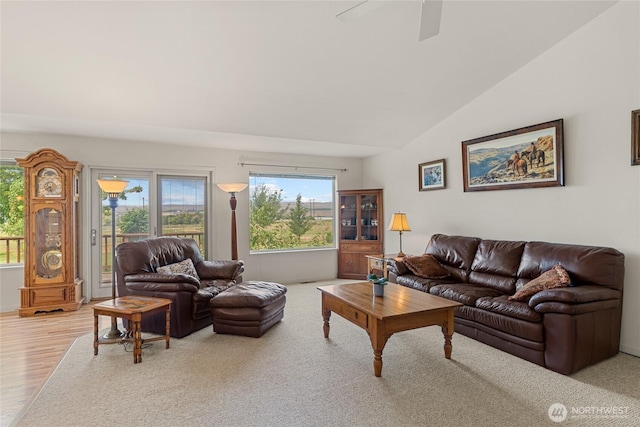 19627 Rd A NE, Soap Lake, WA 98851 - living area with light wood finished floors, ceiling fan, and vaulted ceiling