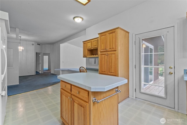 4030 Twin Creek Rd, Ferndale, WA 98248 - kitchen featuring light flooring, light countertops, a chandelier, and open floor plan