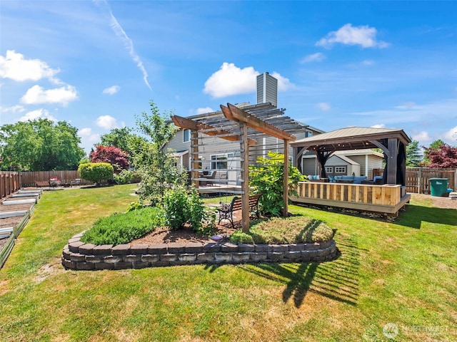 535 Blanchat Ct, Enumclaw, WA 98022 - back of house featuring a deck, a gazebo, a pergola, and a chimney